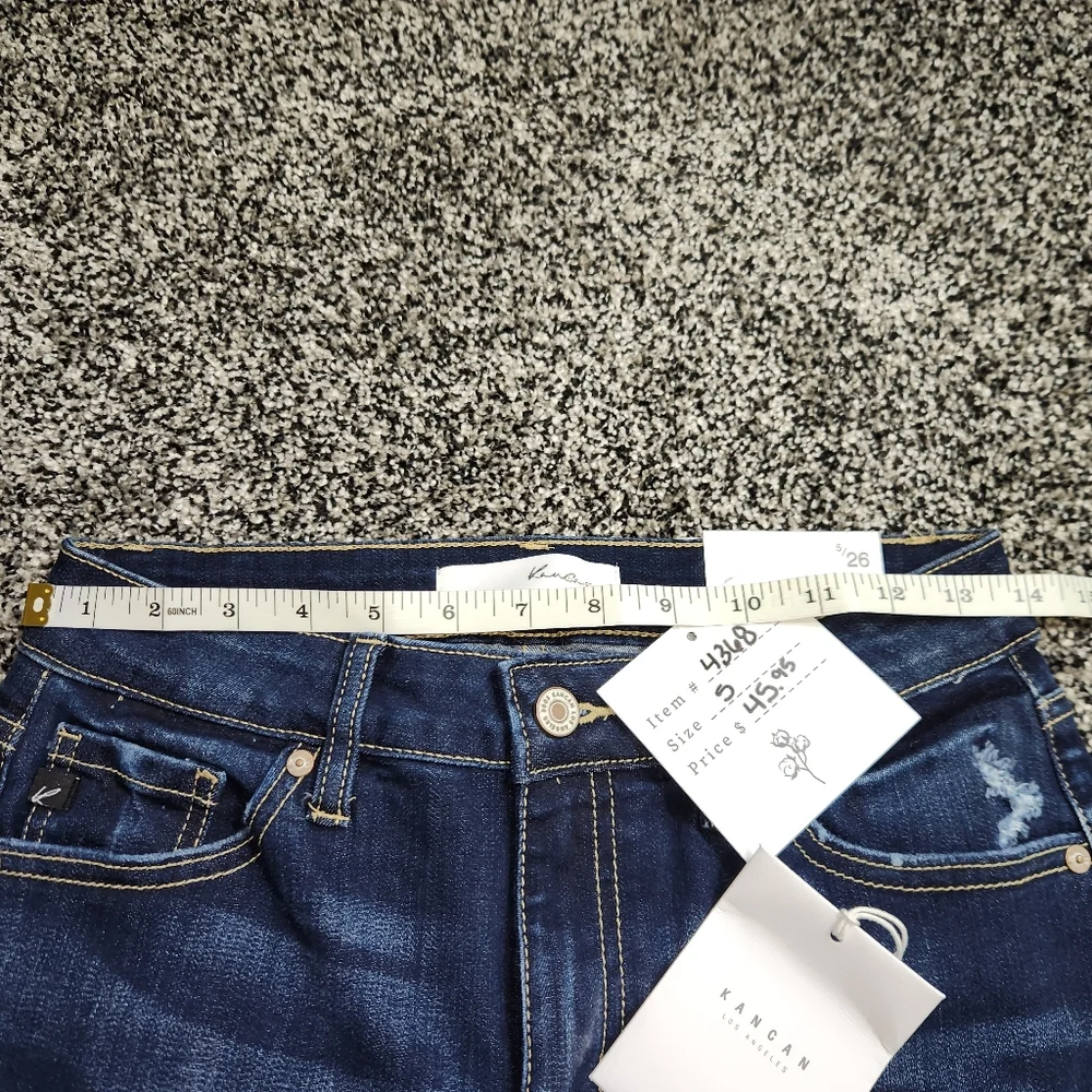 Kancan Mid Rise Bermuda Shorts Rolled Hem, Darkwash,Distressed,8